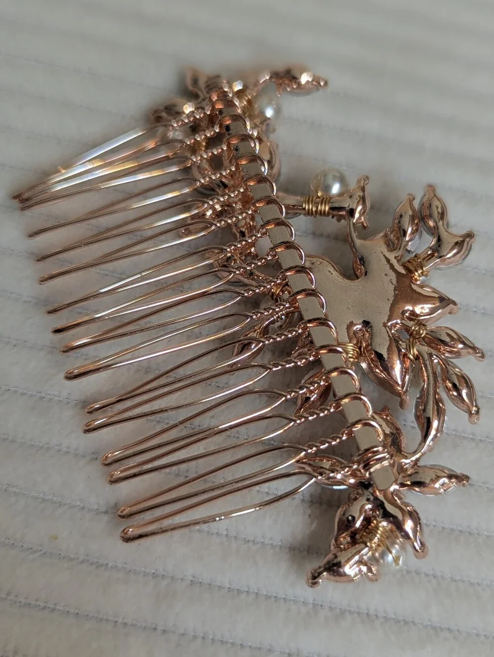 Rose Gold Pearl & Crystal Floral Hair Comb